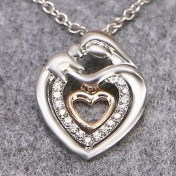 Jewelry - Two Tone Double Heart Crystal Pendant